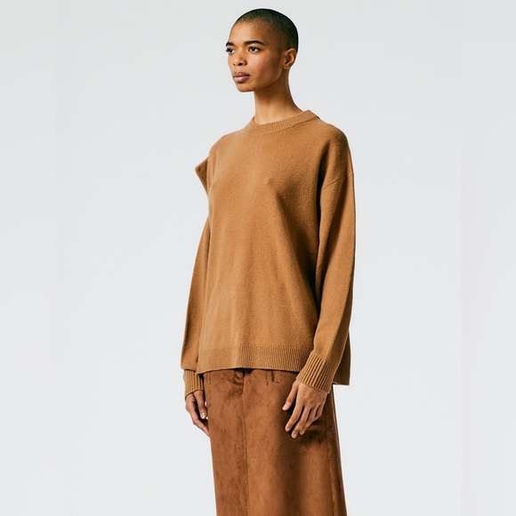 Tibi Recycled Cashmere Carre Oversized Sweater in Caramel - Picture 2 of 11